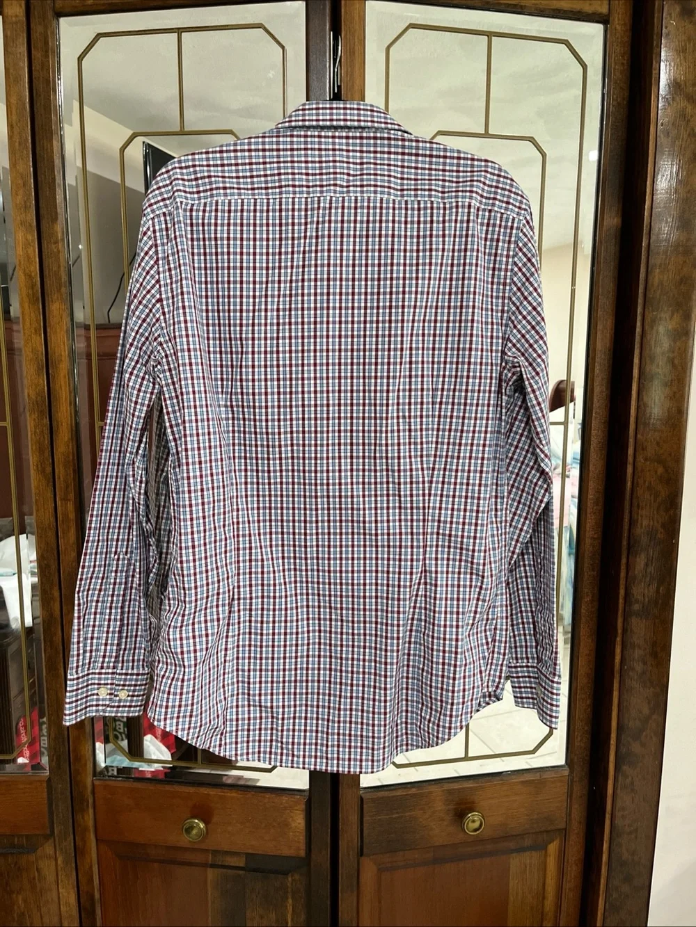 Banana Republic Red & Blue Non Iron Slim Fit Checked Dress Shirt Medium